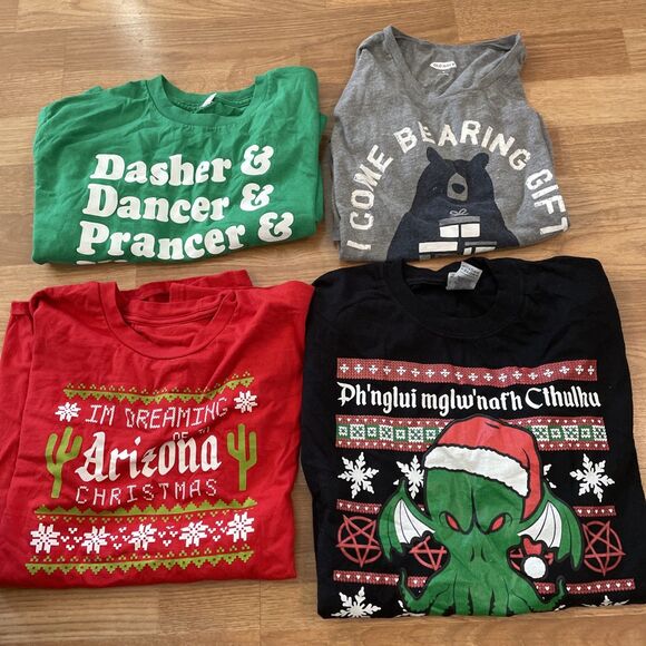 Mens Christmas Shirt LOT Size Medium Lot Of 4 Tees Crew Neck - Picture 9 of 9